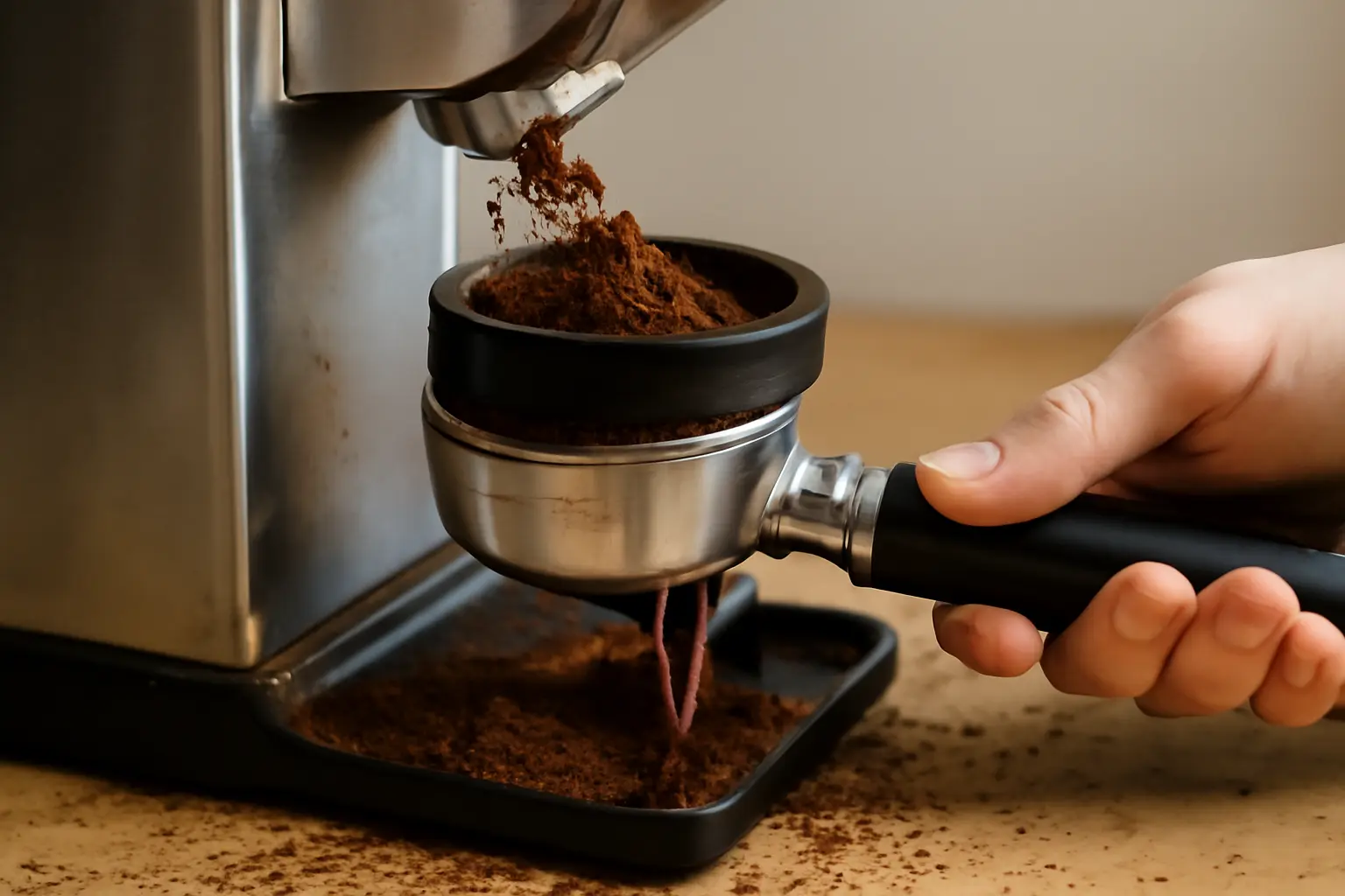 Kaffeemehl überall? Warum die Sauerei beim Mahlen in den Siebträger so häufig passiert – dosierring siebträger sauerei vermeiden
