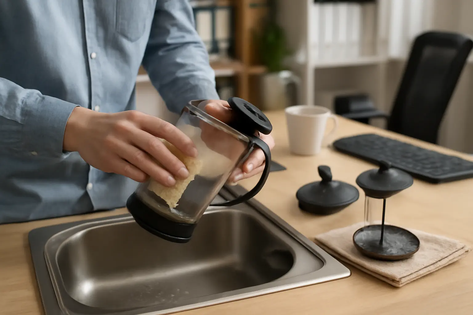Reinigung und Pflege der French Press als Grundlage für dauerhaften Kaffeegenuss im Büro – French Press im Büro
