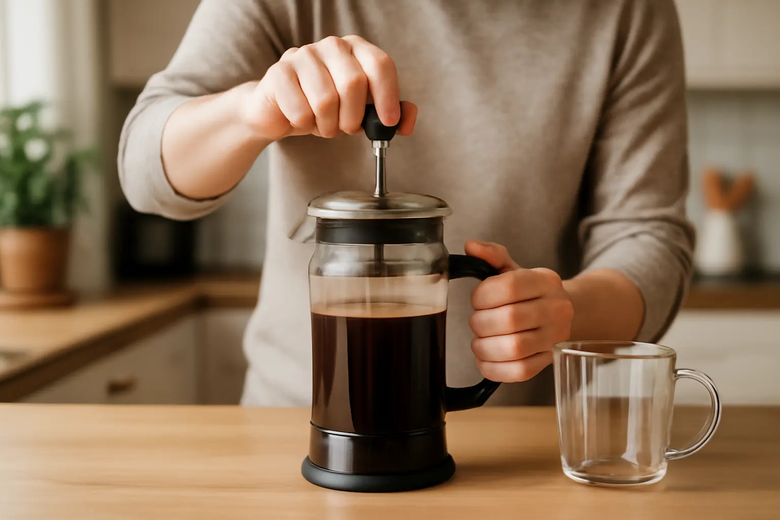Der Pressvorgang richtig ausführen: Sanft, gleichmäßig und kontrolliert zum klaren Kaffee – French Press Zubereitung