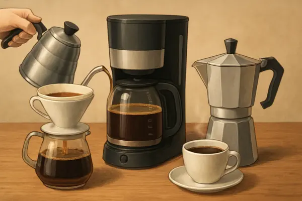 Kaffee Zubereitung – die beliebtesten Methoden im Vergleich – passende Illustration