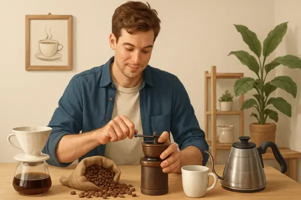 Kaffeezubereitung für Anfänger: So gelingen die ersten Schritte mit frischen Bohnen – passende Illustration